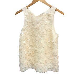 Cache Ivory Lace Appliqué Scalloped Sequin Top NWT Sleeveless Satin Bow Tie XXS